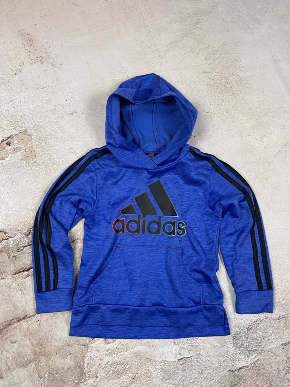 adidas Royal Blue Hoodie with Black Logo & Stripes